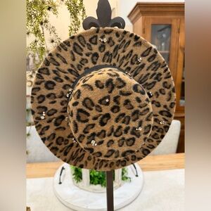 Steve Madden Leopard Print Fedora Hat With Rhinestones